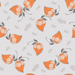 Creative floral layout. The unusual pattern looks like buds, seeds, fruits, leaves, peppers. Can be used for wallpapers, patterns, web backgrounds, textiles, surface textures. Vector illustration