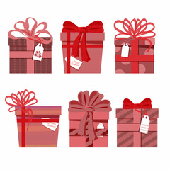 Collection of gifts for the holiday, a set of different boxes. Vector illustration in flat style
