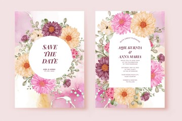 Romantic Wedding Invitation Set daisy Flower Template