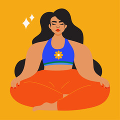 Illustration of woman meditating wearing bright sportswear