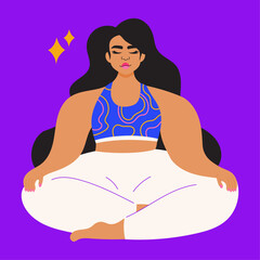 Illustration of woman meditating wearing bright sportswear