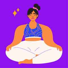 Fototapeta premium Illustration of woman meditating wearing bright sportswear