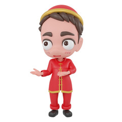 Cute Chinese Boy Cartoon SD Model 3D render Character. 3d rendering. clipping paht