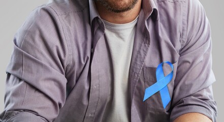 November Prostate Cancer Awareness month, Man with Blue Ribbon for supporting people