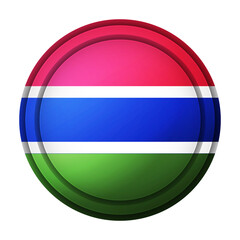 Glass light ball with flag of Gambia. Round sphere, template icon. Gambian national symbol. Glossy realistic ball, 3D abstract vector illustration highlighted on a white background. Big bubble