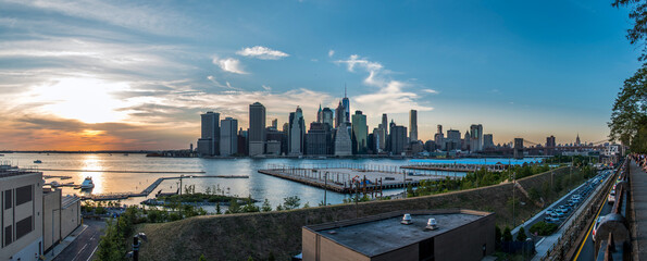 Sunset over Manhattan Skyline, view from Brooklyn