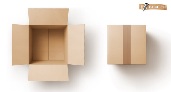 Vector realistic illustration of brown cardboard boxes on a white background.