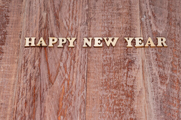 Happy new year elements. Happy new year on wooden background. Template for a calendar.
