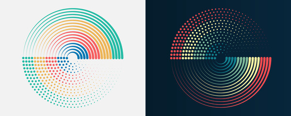 Big data visualization. Processing of data arrays, sorting. Filtering machine algorithms. Data stream in the form of an array of circles and binary code. Vector database background. - obrazy, fototapety, plakaty