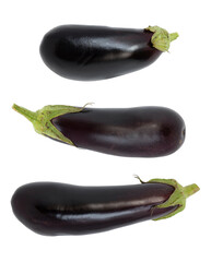 fresh eggplants isolated on white background, top view