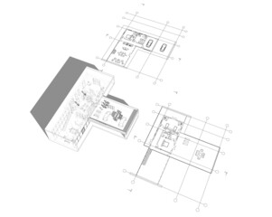 modern house architectural drawing 3d illustration