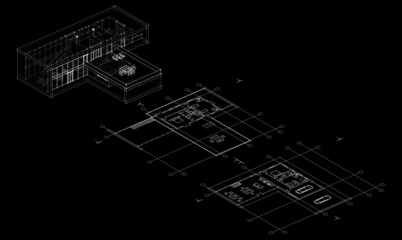 modern house architectural drawing 3d illustration