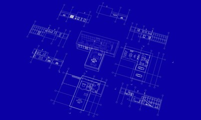 modern house architectural drawing 3d illustration