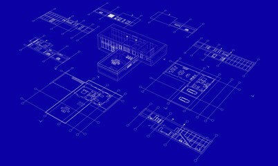 modern house architectural drawing 3d illustration