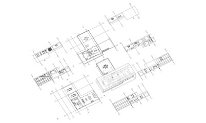 modern house architectural drawing 3d illustration