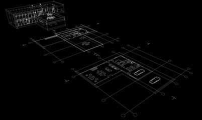 modern house architectural drawing 3d illustration