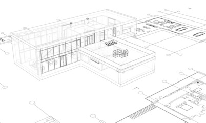 modern house architectural drawing 3d illustration
