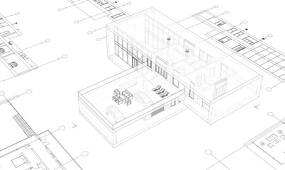 modern house architectural drawing 3d illustration