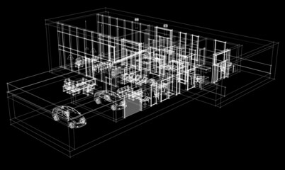 modern house architectural drawing 3d illustration