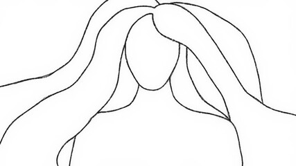Animated outlined drawing of a woman with long hair that moves smoothly like being  blown by the wind, with white background. 2d animation of a symbol of a woman. Animated charcoal drawing. 