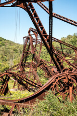 Destroyed historic Kinzua railway bridge after a Tornado went through, Pennsylvania