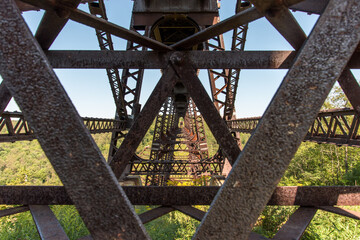 Destroyed historic Kinzua railway bridge after a Tornado went through, Pennsylvania