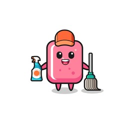 cute bubble gum character as cleaning services mascot