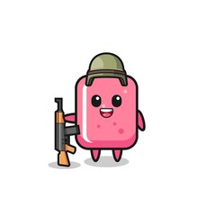 cute bubble gum mascot as a soldier