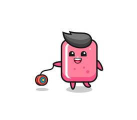 cartoon of cute bubble gum playing a yoyo