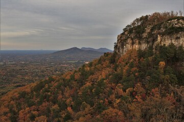 pilot mountain and other mountains in the distance in autumn