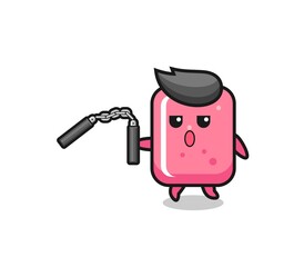 cartoon of bubble gum using nunchaku
