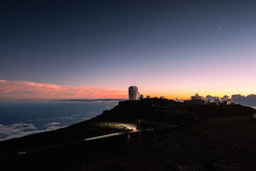 Night view from Haleakala National Park, with the Observatory and Milky Way on the background - Maui, Hawaii, United States. - 469395303