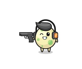 illustration of spotted egg cartoon doing shooting range