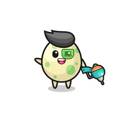 Fototapeta premium spotted egg cartoon as future warrior mascot
