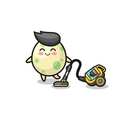cute spotted egg holding vacuum cleaner illustration