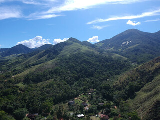 Aerial view of nature in Sana, Macaé, mountain region of Rio de Janeiro. Drone photo