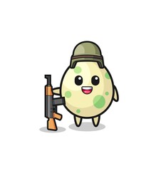 cute spotted egg mascot as a soldier