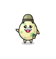 cute spotted egg as veteran cartoon