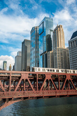 Subway crossing Dearborn Street bridge in Chicago