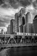 Subway crossing Dearborn Street bridge in Chicago