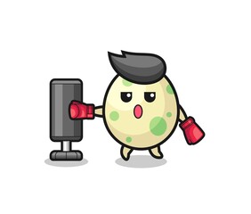 spotted egg boxer cartoon doing training with punching bag