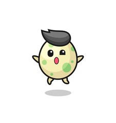spotted egg character is jumping gesture