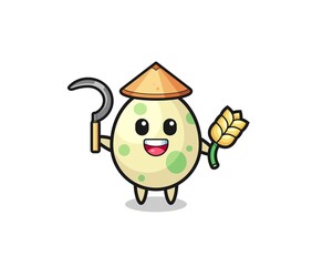 spotted egg Asian farmer holding paddy