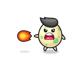cute spotted egg mascot is shooting fire power