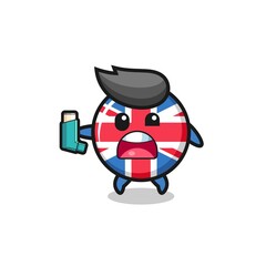 united kingdom flag mascot having asthma while holding the inhaler