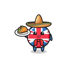united kingdom flag Mexican chef mascot holding a taco