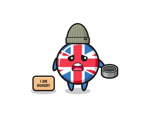 cute united kingdom flag beggar cartoon character