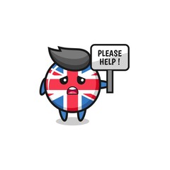 cute united kingdom flag hold the please help banner