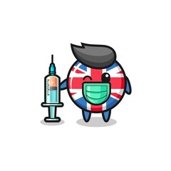 united kingdom flag mascot as vaccinator