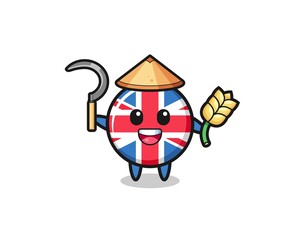 Obraz premium united kingdom flag Asian farmer holding paddy